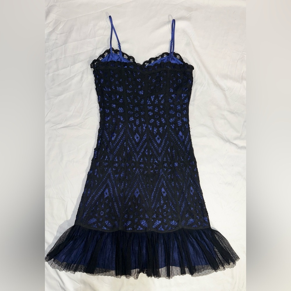 Betsey Johnson Black Blue Lace Fit & Flare Party Dress Y2K Size 4 - Picture 4 of 9